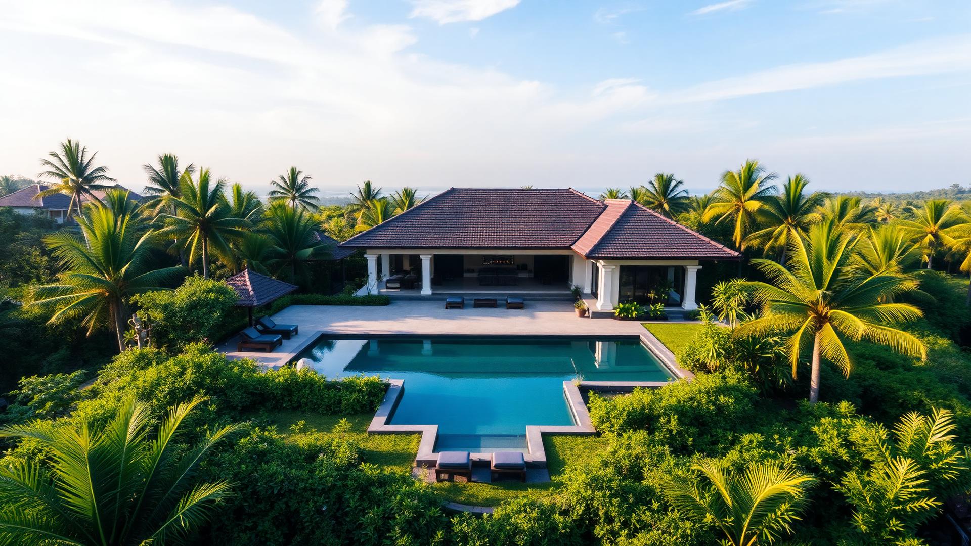 Aerial view of villa and pool