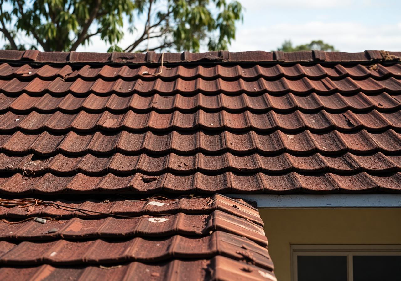 Before: worn tiled roof