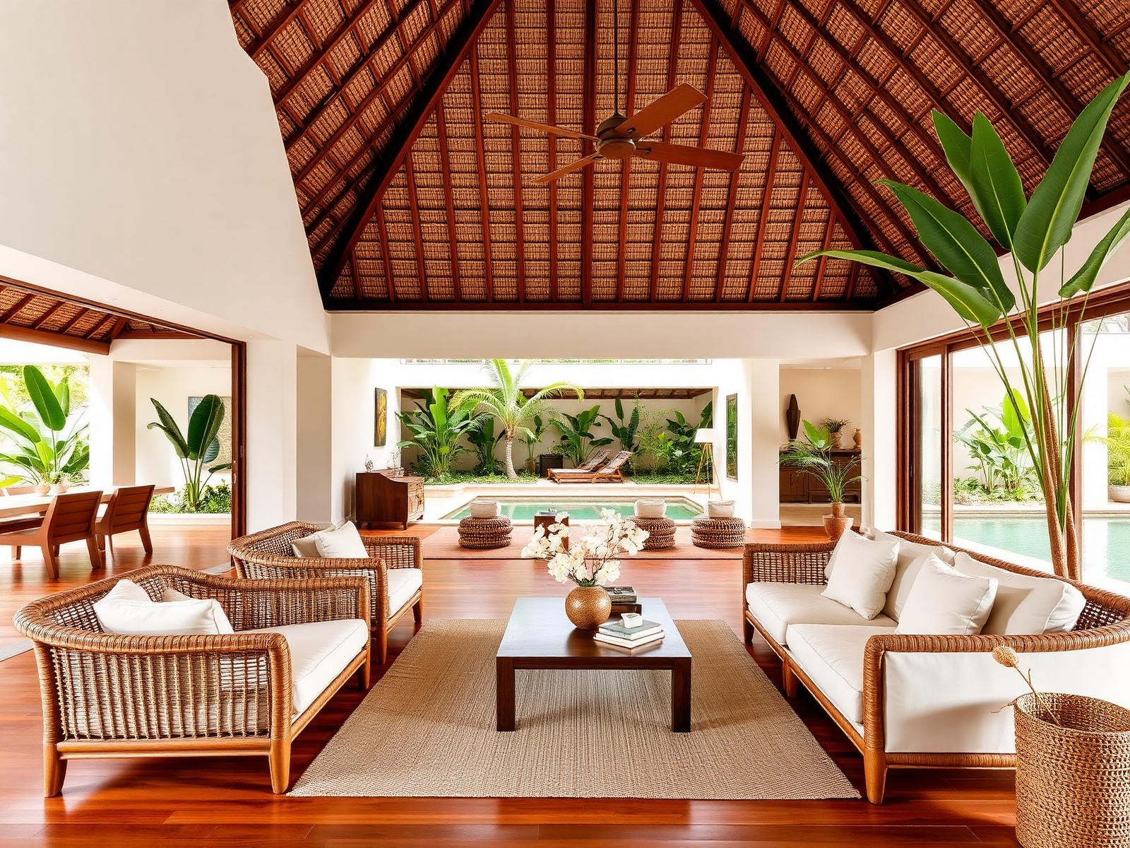 Open-concept tropical living area